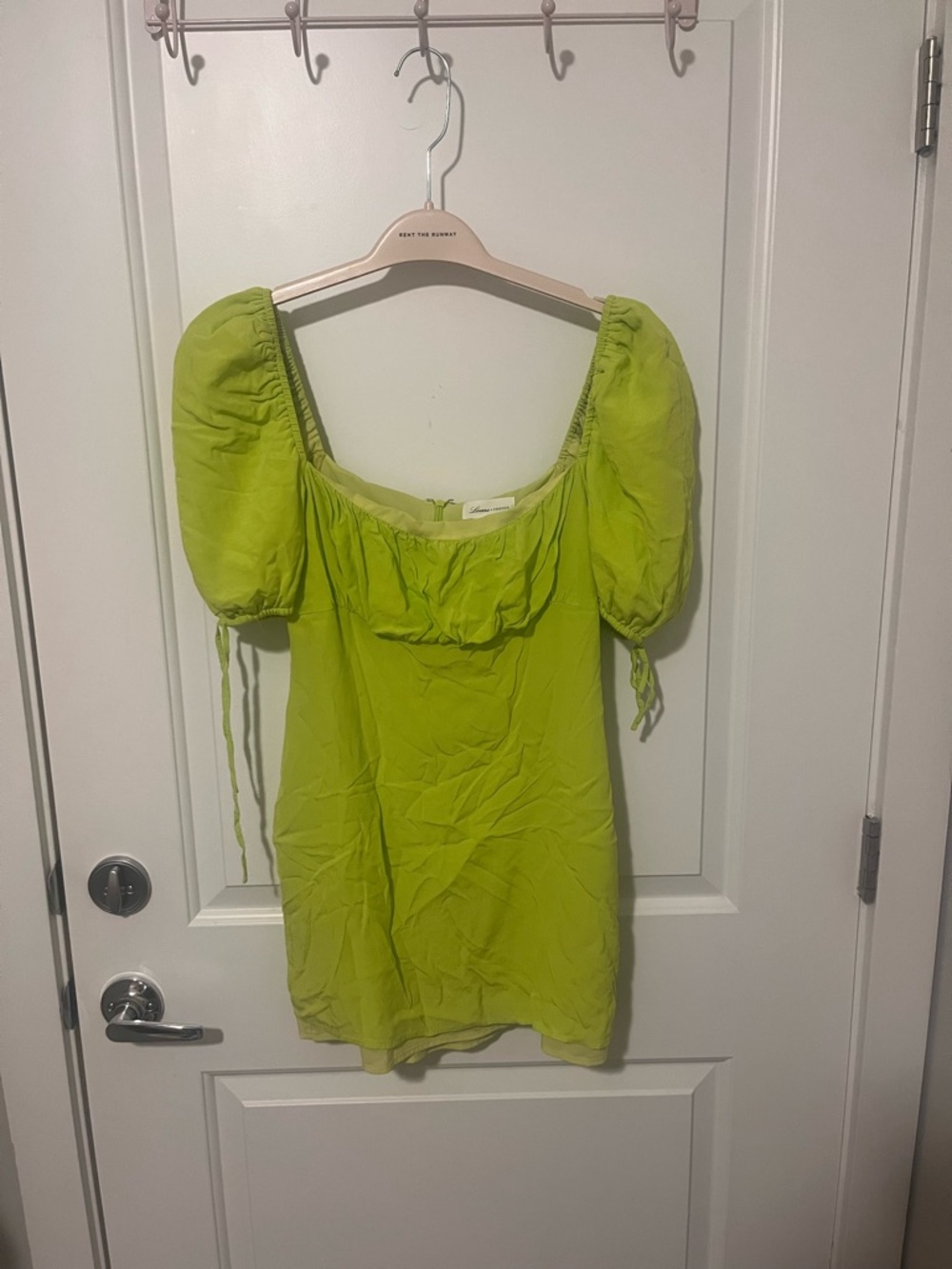 Lovers + Friends Neon Lime Puff-Sleeve Square Neck dress